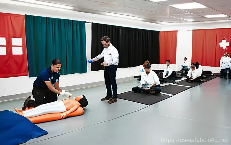 안전관리 관련 실무교육 추천 - A vibrant and modern factory floor, brightly lit and meticulously organized. Diverse adult workers, ...
