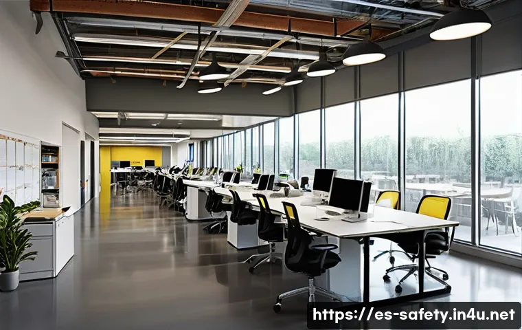안전보건 경영시스템 도입 사례 - **Prompt 1: A Thriving, Safe Workplace with Engaged Employees**
"A vibrant, wide-angle shot of a...