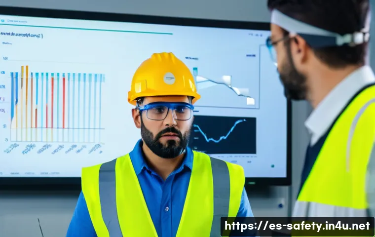 안전관리 직무에서의 보고서 작성법 - A professional workplace safety meeting scene in a modern Spanish factory, featuring diverse employe...
