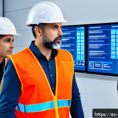 Home 32 신입 안전관리자를 위한 업무 적응법 - A modern Spanish industrial workplace scene showing a safety manager conducting a training session w...