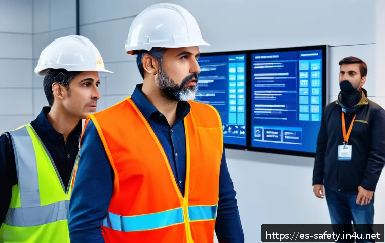 신입 안전관리자를 위한 업무 적응법 - A modern Spanish industrial workplace scene showing a safety manager conducting a training session w...