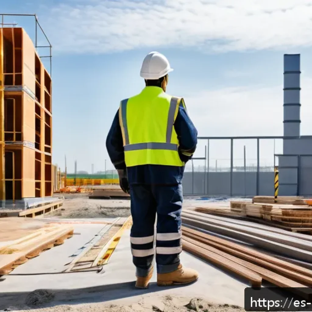 건설업 안전관리자의 일과 - A detailed construction site morning inspection scene showing a safety supervisor meticulously exami...