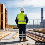 Home 23 건설업 안전관리자의 일과 - A detailed construction site morning inspection scene showing a safety supervisor meticulously exami...